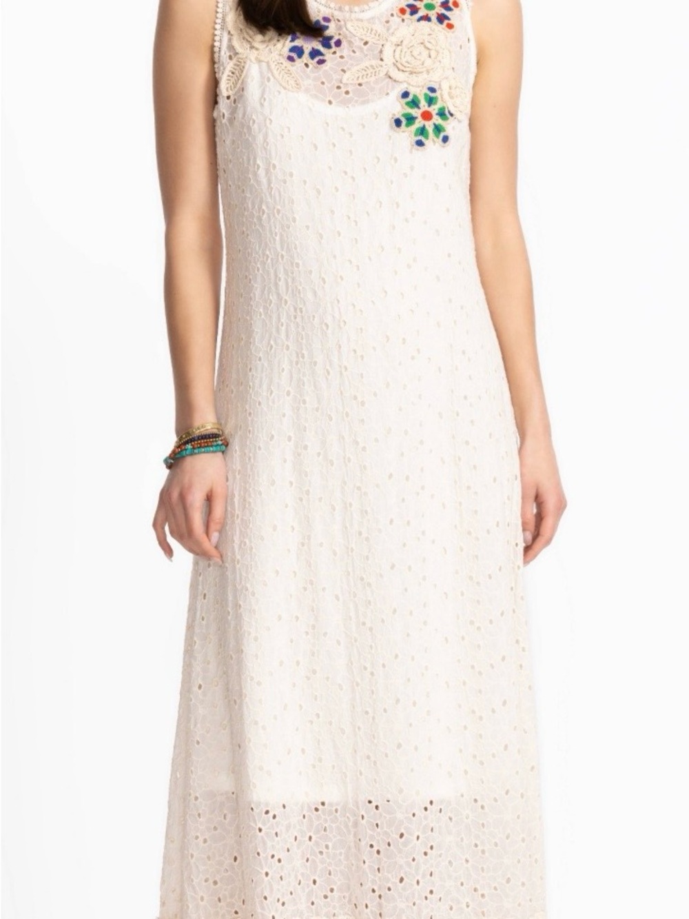 Johnny Was Ivory Crochet Maxi Dress Nydia Appliqué  NWTs size Small Petite